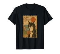 Chat avec café Anime Chat Japonais Comic Vintage Design T-Shirt