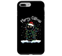 Chat avec Chapeau de Père Noël Merry Catmas Black Cat Christmas Lights Coque pour iPhone 7 Plus/8 Plus