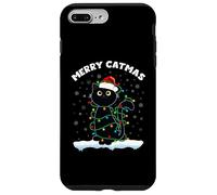 Chat avec Chapeau de Père Noël Merry Catmas Black Cat Christmas Lights Coque pour iPhone 7 Plus/8 Plus