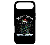 Chat avec Chapeau de Père Noël Merry Catmas Black Cat Christmas Lights Coque pour iPhone Air