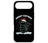 Chat avec Chapeau de Père Noël Merry Catmas Black Cat Christmas Lights Coque pour iPhone Air