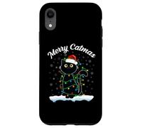 Chat avec Chapeau de Père Noël Merry Catmas Black Cat Christmas Lights Coque pour iPhone XR
