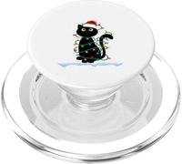 Chat avec Chapeau de Père Noël Merry Catmas Black Cat Christmas Lights PopSockets PopGrip pour MagSafe