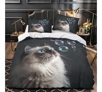 chat avec des bulles Impression 3D 3 pièces housse de lit photographie animalière fantaisiste housse de couette microfibre doux anti-acariens pour enfants filles adolescents Double（200x200cm）