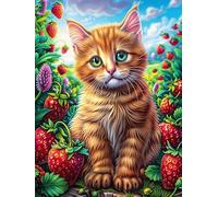 Chat avec des fraises dans la forêt magique 500 Pièces Puzzle Expert Confirmé En Carton Sans Déformation Conte de fées animaux et plantes Très Difficile Décoration Murale Collection Cadeau Fête Des Pè