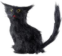 Chat avec fourrure Décoration Halloween noir 12cm