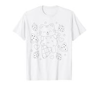 Chat avec Glace et Fraise à colorier pour Les Enfants T-Shirt Graphique avec Valeur