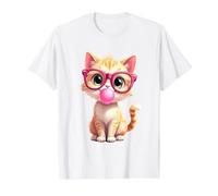 Chat avec Lunettes et Chewing-Gum | Filles, Chaton Mignon et drôle T-Shirt Graphique avec Valeur, Homme, Blanc, XL