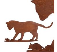 Chat avec Souris, Rouille Noble Article de Déco en Rostigen Métal
