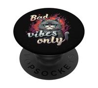 Chat Bad Vibes Only Grumpy Moody Antisocial Kitty Introverti PopSockets PopGrip Adhésif