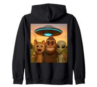 Chat Bigfoot Alien Selfie avec UFO Abduction Drôle Meme Humour Sweat à Capuche