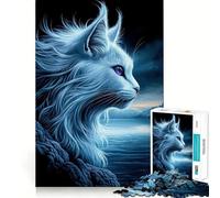 Chat Blanc aux Yeux Violets Puzzle de 1000 pièces Jeu de réflexion Découpe de Haute précision Défi Amusant pour Passer Le Temps (38x52cm)