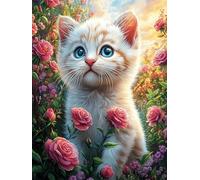 Chat blanc avec des roses 300 Pieces Casse-tête Pour Ado En Carton Haute Densité Épais Conte de fées d'accompagnement magique Facile Débutant Jeu De Société Soirée Entre Amis Cadeau Fête Des Pères 300