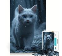 Chat Blanc dans la Neige en Hiver Puzzle de 1000 pièces pour Adolescents Stimulation mentale Activité de découpage de Haute précision Attente et détente (50x75cm)