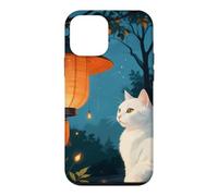 Chat Blanc dans Un Jardin Japonais avec Lampes Minuit Coque pour iPhone 12 Mini