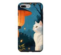 Chat Blanc dans Un Jardin Japonais avec Lampes Minuit Coque pour iPhone 7 Plus/8 Plus