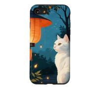 Chat Blanc dans Un Jardin Japonais avec Lampes Minuit Coque pour iPhone SE (2020) / 7/8
