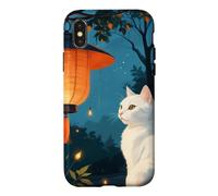 Chat Blanc dans Un Jardin Japonais avec Lampes Minuit Coque pour iPhone X/XS