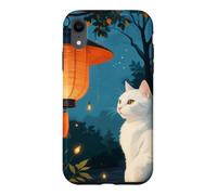 Chat Blanc dans Un Jardin Japonais avec Lampes Minuit Coque pour iPhone XR