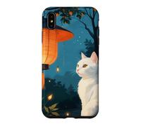 Chat Blanc dans Un Jardin Japonais avec Lampes Minuit Coque pour iPhone XS Max