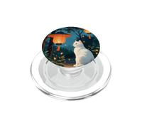 Chat Blanc dans Un Jardin Japonais avec Lampes Minuit PopSockets PopGrip pour MagSafe
