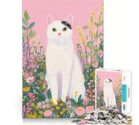 Chat Blanc dans Une Prairie Fleurie colorée Puzzle de 1000 pièces Activité ludique et stimulante pour renforcer Les Liens familiaux Assemblage précis et sans espaces (50x75cm)