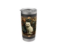 Chat blanc écossais pliable dans un jardin de cottage vintage Gobelet isotherme en acier inoxydable double paroi