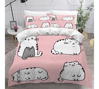 Chat Blanc Kawaii Housse de Couette 200×200 Garçons Fille Housse Couette Rose 3D Imprimé Parure de Lit pour été Respirante Haute Qualité Literie Set avec 2 Taies d'oreiller