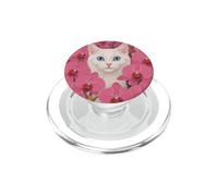 Chat Blanc Mignon à l'intérieur Rose Fleur Prairie Champ de Fleurs PopSockets PopGrip pour MagSafe