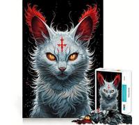 Chat Blanc Mystique à Marque Rouge Puzzle de 1000 pièces pour Adolescents Développement de la mémoire Conception Anti-Stress Cadeau touchant (38x52cm)