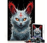 Chat Blanc Mystique à Marque Rouge Puzzle de 1000 pièces pour Adultes Jeu de logique et de détente Bords Lisses (38x26cm)