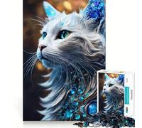 Chat Blanc Mystique Puzzle 1000 pièces pour Adultes Jouet de réflexion Anti-anxiété Bords précis Cadeau attentionné (50x75cm)