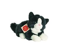 Chat blanc noir couché. Peluche en peluche par nounours Hermann. 20cm 906896