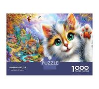 Chat Blanc Puzzle 1000 pièces Carton Premium adolescents12-18 Ans Portrait de Chaton Moelleux activité après école Loisir Indoor 52x38cm
