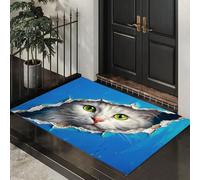Chat Blanc Réaliste Tapis Entree Interieur, Animaux Compagnie Qui Font Bêtises Antidérapant et Doux Paillasson Lavable en Machine pour Couloir entrée ou Cuisine, 90 x 150 cm