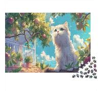 Chat Blanc sous Pommier 1000 Piece Picture Puzzle Adults and Children Pet Activité Relaxante Tableau Décoratif 38x26cm/1000pcs