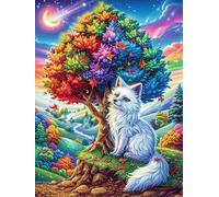 Chat blanc sous un arbre arc-en-ciel 1000 Pièces Puzzle Amateur D'Art En Carton Épais Haute Densité Rêve magique de science-fiction Difficile Niveau Expert Décoration Murale Idée Cadeau Anniversaire 1