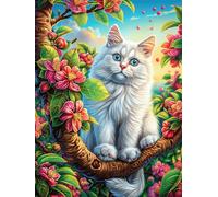 Chat blanc sur une branche fleurie 500 Pieces Casse-tête Débutant En Carton Haute Qualité Paysages et science-fiction Facile Anti-Stress Passe-Temps Loisir Créatif Idée Cadeau Saint Valentin Premium 5