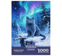 Chat Bleu Russe Animal 1000 Pièces pour Adultes Puzzles Cadeaux d'anniversaire pour Noël Jeux Éducatifs Family Games Décoration Relaxation Et Sagesse 70x50cm/1000pcs