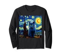 Chat Bleu Russe Nuit étoilée surréaliste Manche Longue