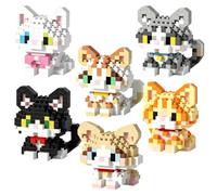 Chat Blocs de Construction, 6PCS Chat Mini Figurine en Briques Jeux de Construction 3D Mini Blocs de Puzzle Micro Bloc de Constructions Figurines Modèle Building Block Set pour Cadeaux d'Anniversaire