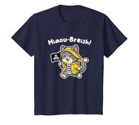 Chat Bretagne Chaton Breton Mignon - Triskell Ciré Marinière T-Shirt, Enfant, Bleu Marine, 10 Ans