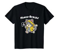 Chat Bretagne Chaton Breton Mignon - Triskell Ciré Marinière T-Shirt, Enfant, Noir, 12 Ans