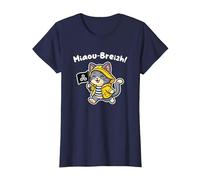 Chat Bretagne Chaton Breton Mignon - Triskell Ciré Marinière T-Shirt, Femme, Bleu Marine, L