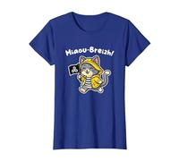 Chat Bretagne Chaton Breton Mignon - Triskell Ciré Marinière T-Shirt, Femme, Bleu Royal, M