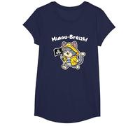 Chat Bretagne Chaton Breton Mignon - Triskell Ciré Marinière T-Shirt, Fille, Bleu Marine, M