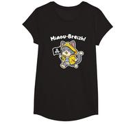 Chat Bretagne Chaton Breton Mignon - Triskell Ciré Marinière T-Shirt, Fille, Noir, M