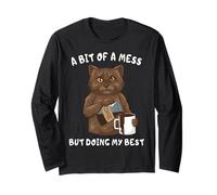 Chat Brun Fatigué Drôle Café Matin Manche Longue