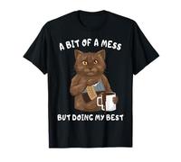 Chat Brun Fatigué Drôle Café Matin T-Shirt