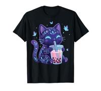 Chat Buvant du Boba Esthétique Sombre Pastel Goth Japon T-Shirt